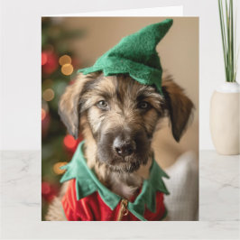 Irish Wolfhound Elf Puppy Christmas Card Karte
