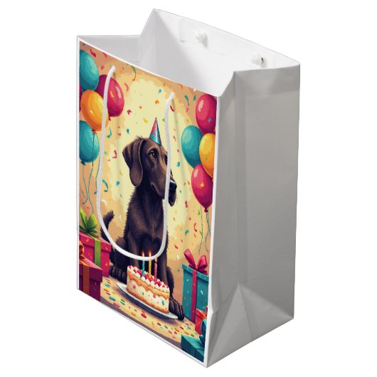 Irish Wolfhound Geburtstagsfeier Mittlere Geschenktüte (Vorderseite Schrägansicht)