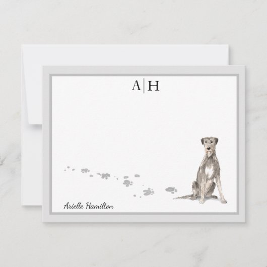 Irish Wolfhound Gray Border Monogram Your Name Mitteilungskarte (Vorderseite)