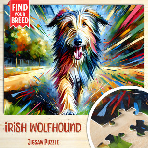 Irish Wolfhound Hund Portrait Acryl Kunst Druck Hu Puzzle