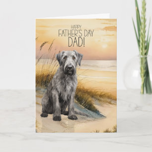 Irish Wolfhound Hund Sonnenuntergang Strand Vatert Feiertagskarte