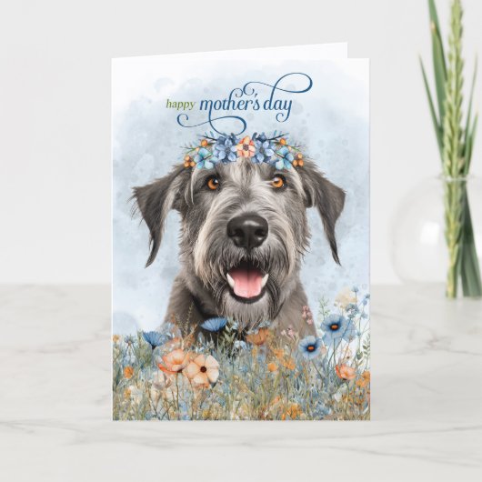 Irish Wolfhound Hund Wildblumen Muttertag Feiertagskarte (Vorderseite)