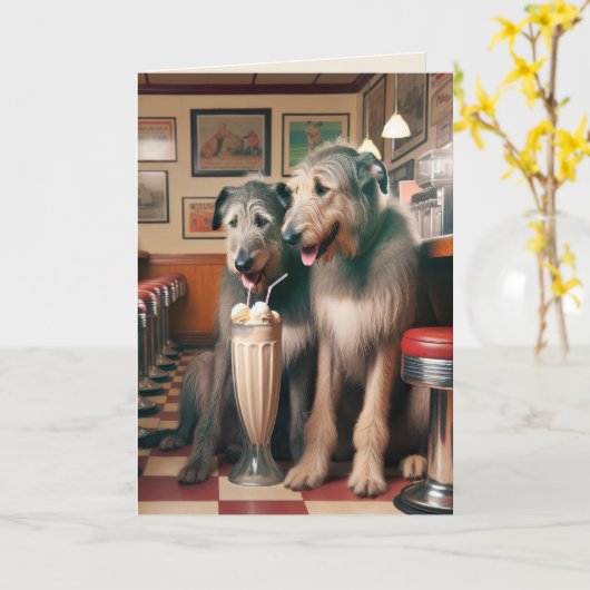 Irish Wolfhound Hunde in Retro Diner Karte (Gelbe Blume)