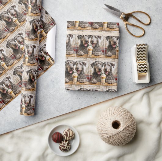 Irish Wolfhound Hunde mit einem Milchshake Geschenkpapier (Kunsthandwerk)