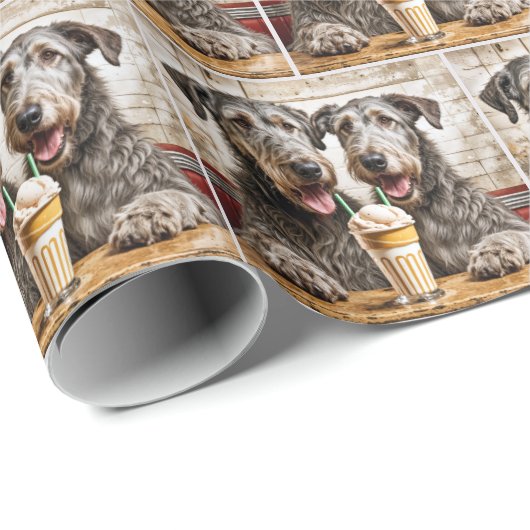 Irish Wolfhound Hunde mit einem Milchshake Geschenkpapier (Rolleneckpunkt)