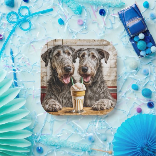 Irish Wolfhound Hunde mit einem Milchshake Pappteller (Party)