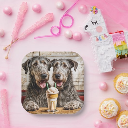 Irish Wolfhound Hunde mit einem Milchshake Pappteller (Party)