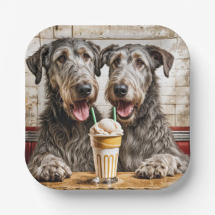 Irish Wolfhound Hunde mit einem Milchshake Pappteller