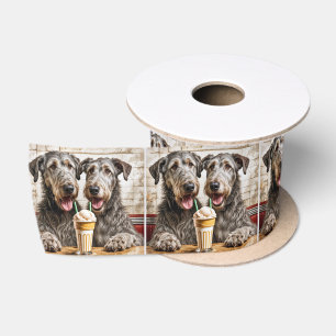 Irish Wolfhound Hunde mit einem Milchshake Satinband