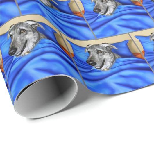 Irish Wolfhound in Bed Geschenkpapier (Rolleneckpunkt)