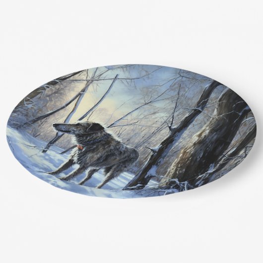 Irish Wolfhound Let It Snow Weihnachten Pappteller (Schrägansicht)