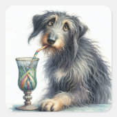 Irish Wolfhound mit Eiscreme-Soda Quadratischer Aufkleber (Vorderseite)