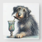 Irish Wolfhound mit Soda Quadratische Wanduhr (Vorderseite)