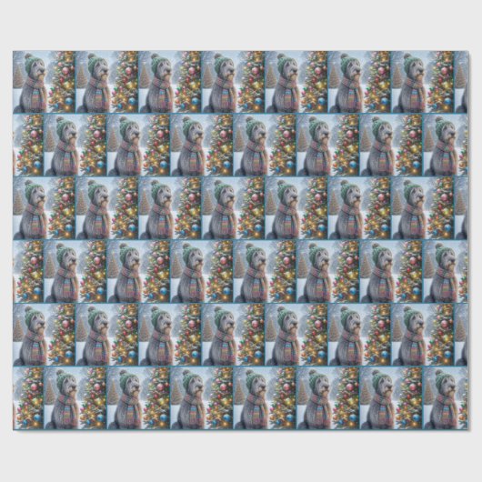 Irish Wolfhound mit Weihnachtsbaum Geschenkpapier (Flach)