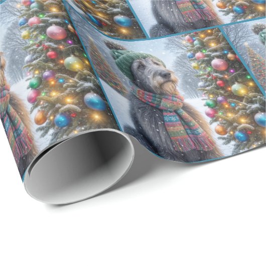 Irish Wolfhound mit Weihnachtsbaum Geschenkpapier (Rolleneckpunkt)