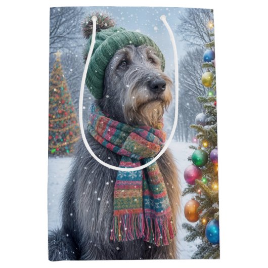 Irish Wolfhound mit Weihnachtsbaum Mittlere Geschenktüte (Vorderseite)