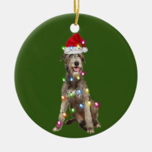 Irish Wolfhound mit Weihnachtsgespenst Santa Keramik Ornament