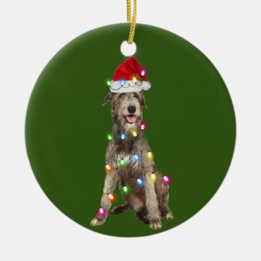 Irish Wolfhound mit Weihnachtsgespenst Santa Keramik Ornament (Vorne)
