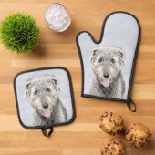 Irish Wolfhound Painting Gray Original Dog Art Ofenhandschuh & Topflappen-Set (Oben Unten)