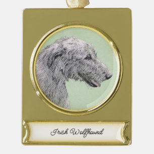Irish Wolfhound Painting - Niedliche Original Dog Banner-Ornament Gold