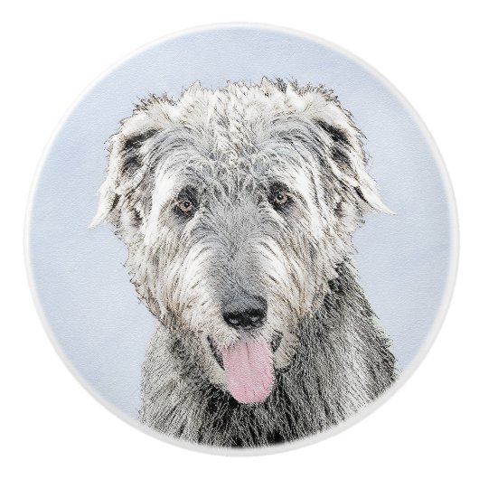 Irish Wolfhound Painting - Niedliche Original Dog Keramikknauf (Vorderseite)