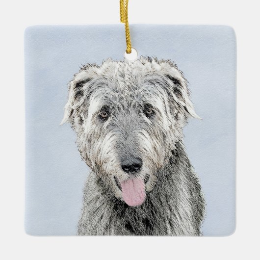 Irish Wolfhound Painting - Niedliche Original Dog Keramikornament (Vorderseite)