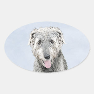 Irish Wolfhound Painting - Niedliche Original Dog Ovaler Aufkleber