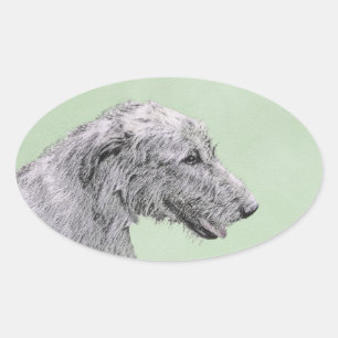 Irish Wolfhound Painting - Niedliche Original Dog Ovaler Aufkleber
