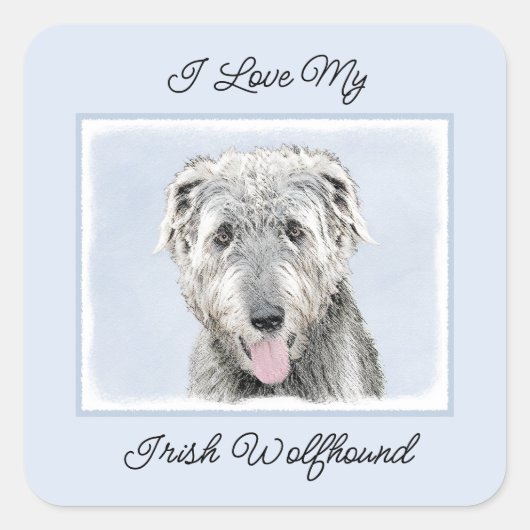 Irish Wolfhound Painting - Niedliche Original Dog Quadratischer Aufkleber (Vorderseite)