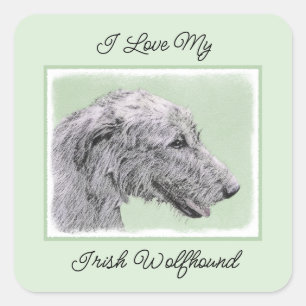 Irish Wolfhound Painting - Niedliche Original Dog  Quadratischer Aufkleber