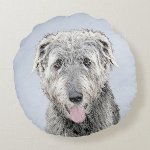 Irish Wolfhound Painting - Niedliche Original Dog Rundes Kissen