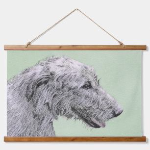 Irish Wolfhound Painting - Niedliche Original Dog Wandteppich Mit Holzrahmen