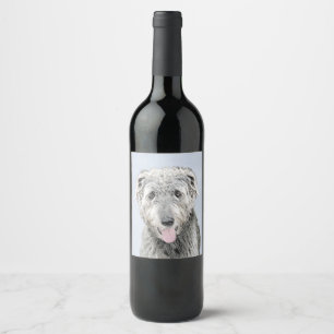 Irish Wolfhound Painting - Niedliche Original Hund Weinetikett