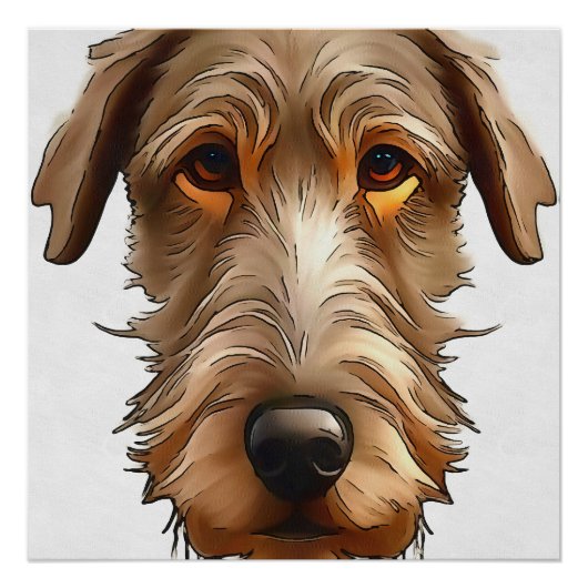 Irish Wolfhound Pet Portrait Black Kontur Art Poster (Vorderseite)