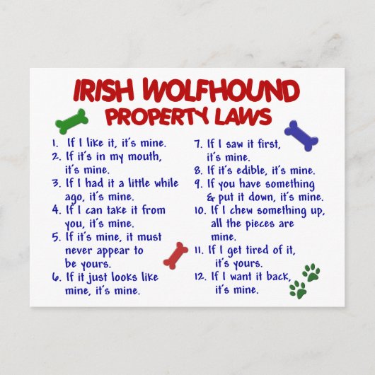 IRISH WOLFHOUND Property Laws 2 Postkarte (Vorderseite)