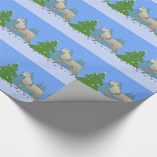 Irish Wolfhound schmückt einen Weihnachtsbaumwald Geschenkpapier (Ecke)