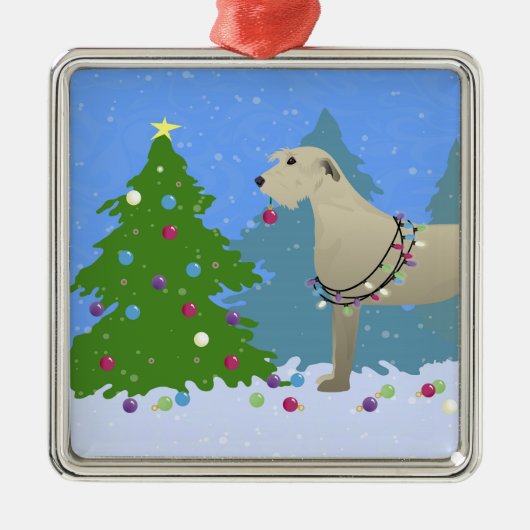 Irish Wolfhound schmückt einen Weihnachtsbaumwald Silbernes Ornament (Vorne)