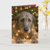 Irish Wolfhound Tangled In Holiday Lights Karte (Gelbe Blume)