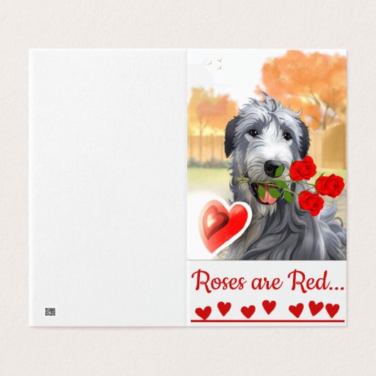 Irish Wolfhound Valentine Kunstwerk Grußkarte (Außenseite Aufgefaltet)