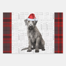 Irish Wolfhound Weihnachtshund Roter Holiday Karo Geschenkpapier Set