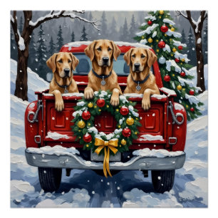 Irish Wolfhound Weihnachtsroter LKW Holiday Gesche Poster