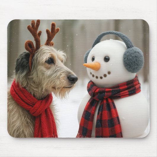 Irish Wolfhound with a Cute Snowman Mousepad (Vorne)