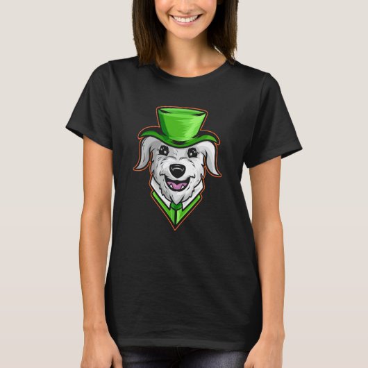Irish Wolfhound With Green Hat Neckerchief St Patr T-Shirt (Vorderseite)