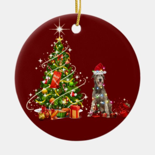 Irish wolfhound With Hat Scaft Christmas Keramik Ornament (Vorne)