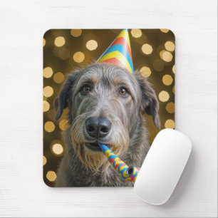 Irish Wolfhound zum Geburtstag mit Partyhut Mousepad