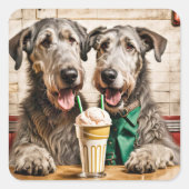 Irish Wolfhounds mit Eiscreme-Soda Quadratischer Aufkleber (Vorderseite)
