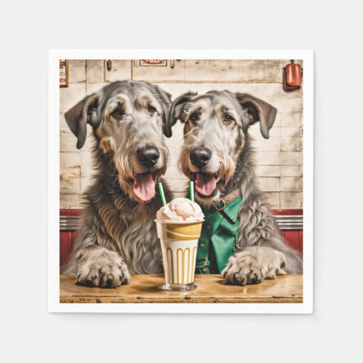 Irish Wolfhounds mit Eiscreme-Soda Serviette (Vorderseite)