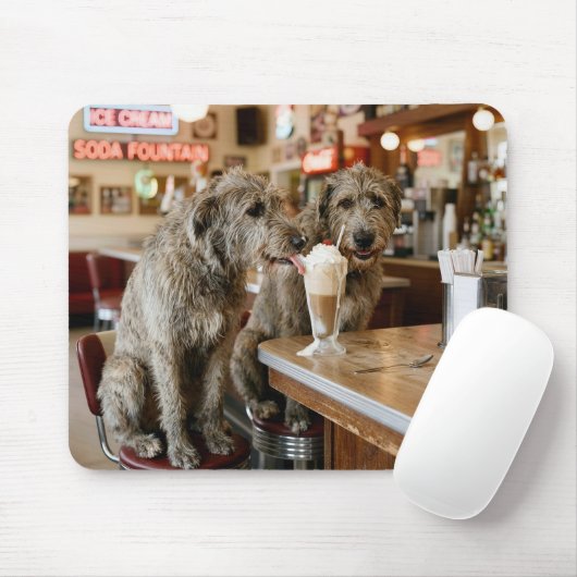 Irish Wolfhounds Sharing a Milkshake Mousepad (Mit Mouse)