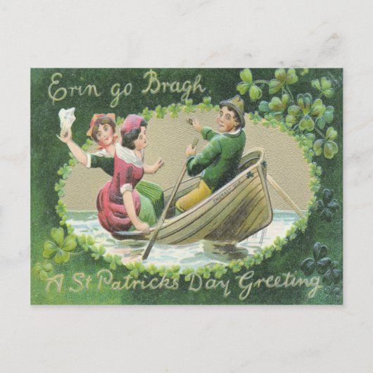 Irish Woman Man Rowboat Kleeblatt Postkarte (Vorderseite)