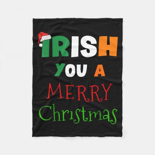 Irish You A Merry Christmas Ireland Flag Xmas Hat Fleecedecke (Vorderseite)